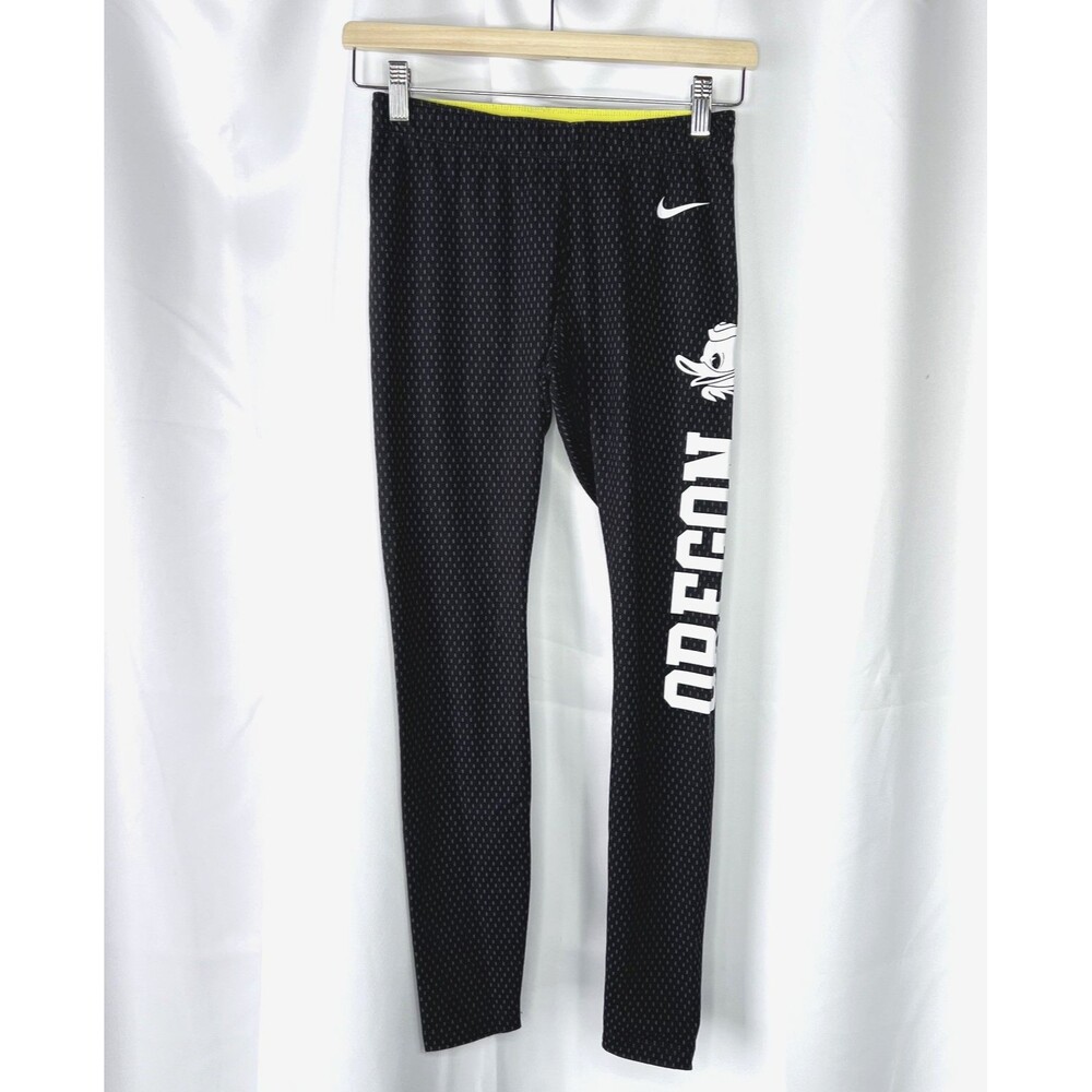 Nike Women Oregon Ducks NCAA Ankle Leggings Athletic Small Black Gray Oval Dots